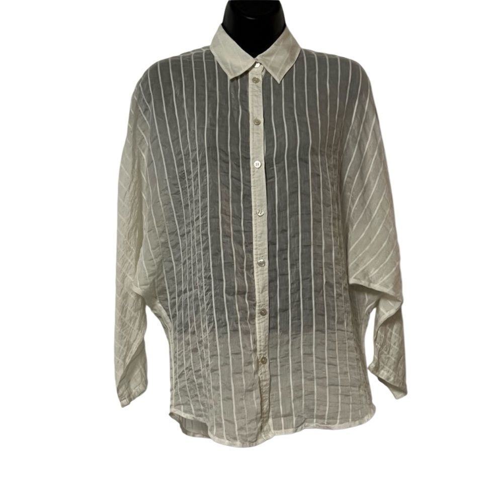 Elizabeth & James Ivory Striped Tencel Cotton Oversized Dolman Semi Sheer Top M